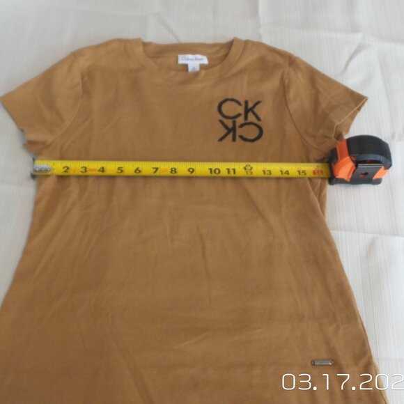 CALVIN KLEIN Women's Beige/Light Brown Short Sleeve Top Size Medium Like NEW - Picture 13 of 15